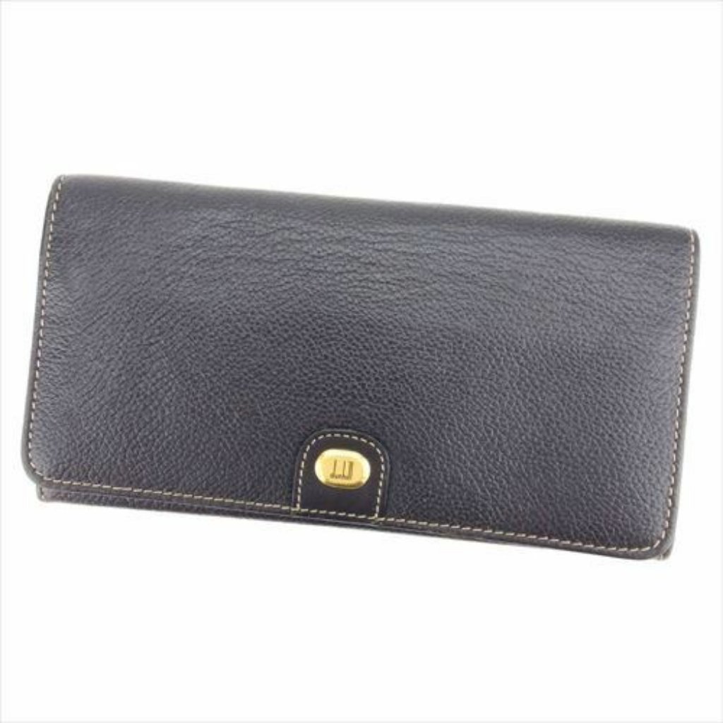 Authentic Dunhill Wallet Purse Long Wallet Black Leather Woman Unisex